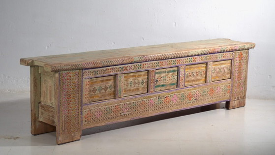 Credenza antica dipinta in legno di pino – Xinjiang, circa 1930 – Credenze con vetrina, Wood (photo 3 of 40)