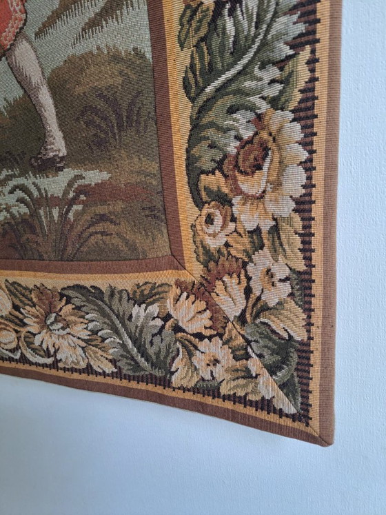 Image 1 of Large custom-made Jules Pansu French tapestry with 18th-century royal hunting scene 'en Forêt de Compiègne' 390 x 157 cm
