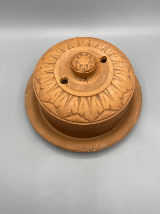 Mantequera antigua de terracota – Diseño botánico – Circa 1900 – servies (photo 2 of 7)