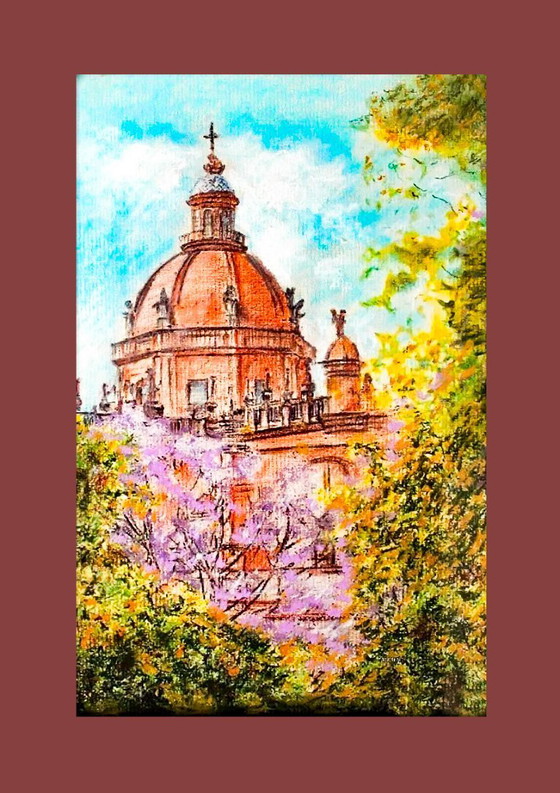 Image 1 of Original pastel drawing of Jerez Cathedral. Drawing. Painting of Jerez. Picture of Jerez. Drawing of Jerez Cathedral.