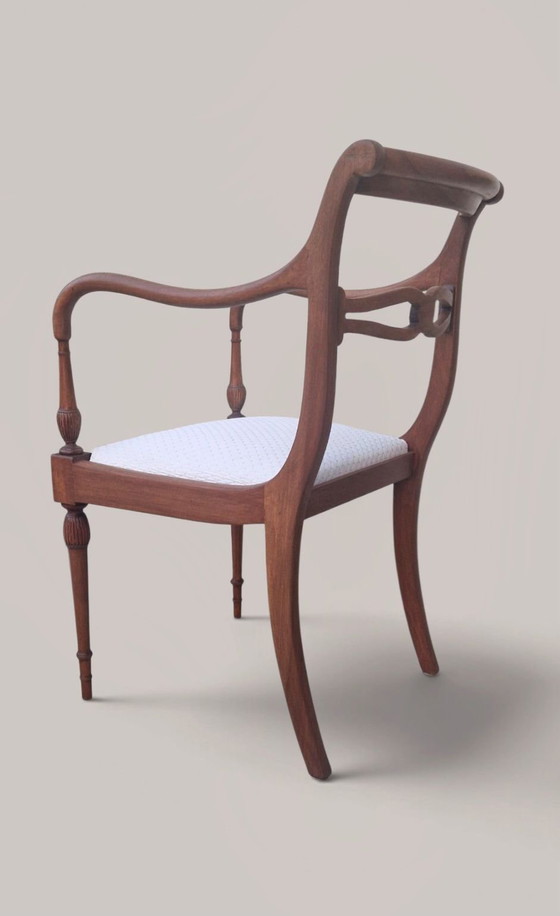 Antique Directoire style solid wood Armchair - openwork frame and saber legs, Cotton, Beige (photo 7 of 15)