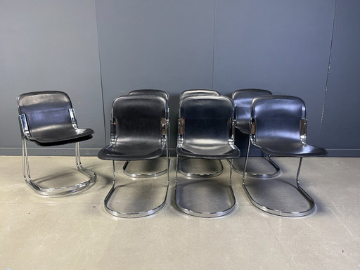 Sillas de comedor vintage de Willy Rizzo para Cidue, juego de 8, década de 1970