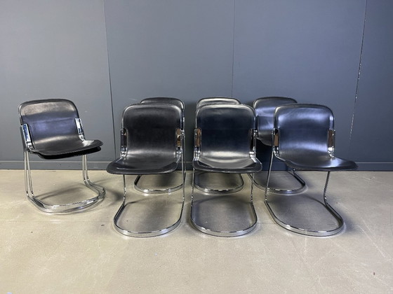 Image 1 of Vintage eetkamerstoelen van Willy Rizzo voor Cidue, set van 8, jaren 70
