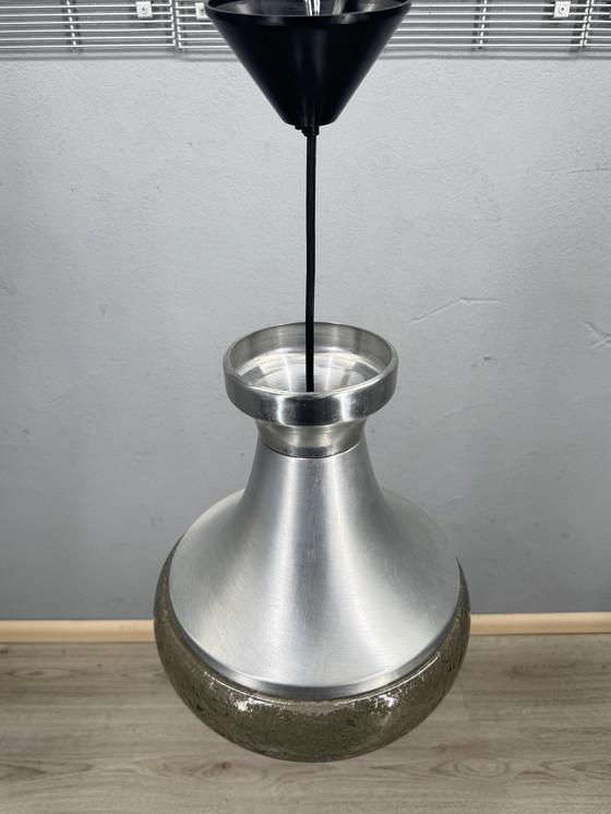 Image 1 of 1970s pendant lamp with aluminum and bubble glass