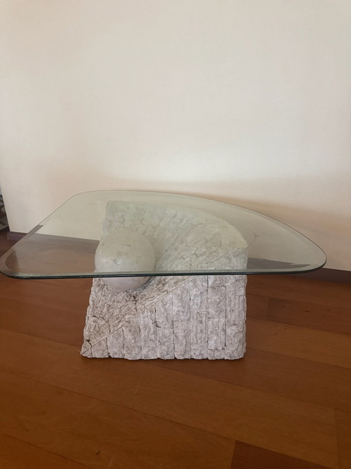Vintage fossil stone coffee table Pierre Magnussen Ponte