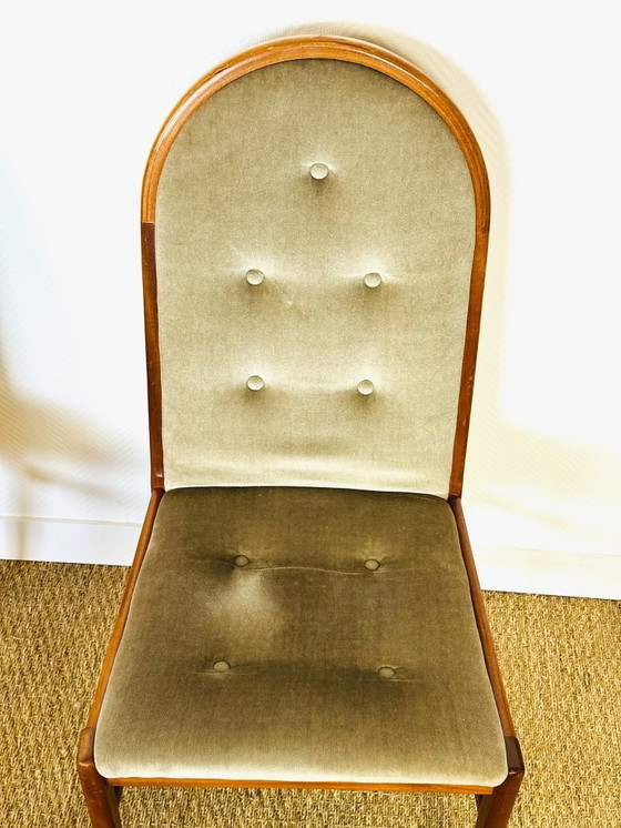 Image 1 of Set di 4 sedie da pranzo vintage in noce e velluto verde di G-Plan, 1970