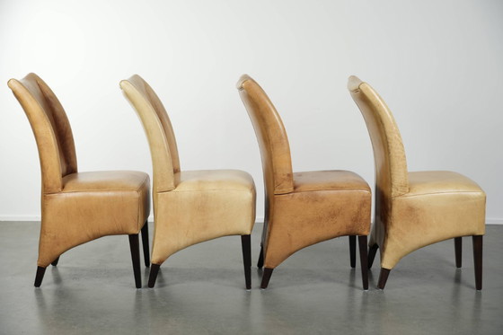 Image 1 of 4 x Luxury Cowhide Leather Dining Chairs With A Beautiful Light Color And A High Back