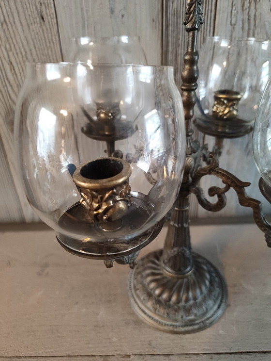 Image 1 of Chandelier de table vintage à 4 bras avec coupes en verre de style baroque