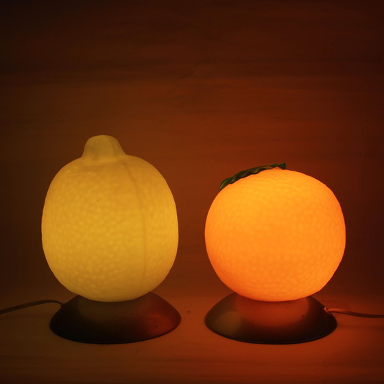 Image 1 of Vintage IKEA Orange & Lemon Fruit Table Lamp Set