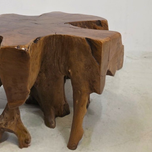 Teak root wood coffee table, 1970s, original, heavy quality