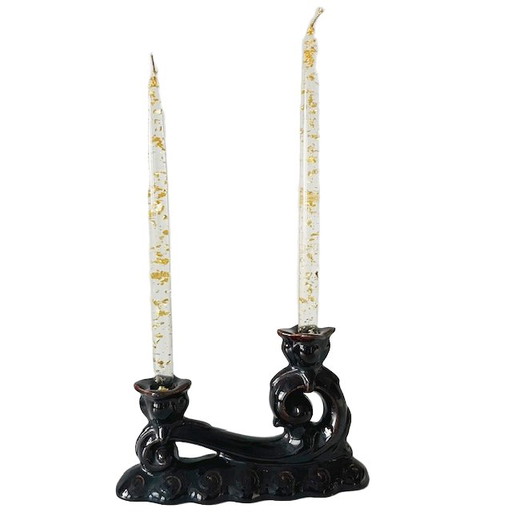 Vintage ceramic candlestick chocolate brown 1950s