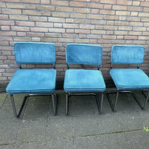 4 sedie in tessuto a coste con struttura tubolare cromata