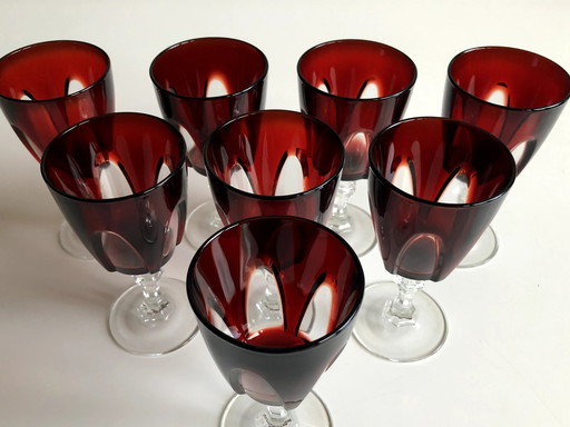 8X Vintage Cristal D'Arques Luminarc Ruby Red Wine Glasses