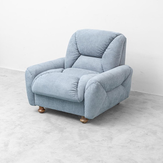 Coppia di poltrone vintage italiane in tessuto azzurro – Design anni '50 – Mid Century Modern (photo 6 of 11)