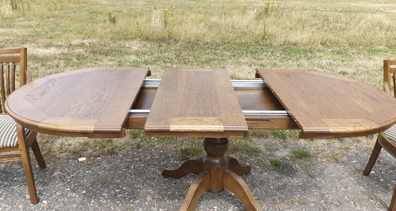 Image 1 of Bannink jugendstil eiken eetkamer tafel uitschuifbare 