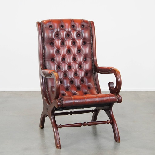 Red Beef Leather Chesterfield Armchair