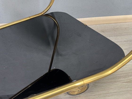 Image 1 of Vintage serving trolley with smoked glass tops