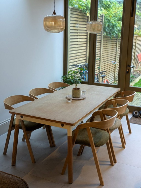 Image 1 of Scandinavian dining chairs set of 6 rustic oak wood safari beige 