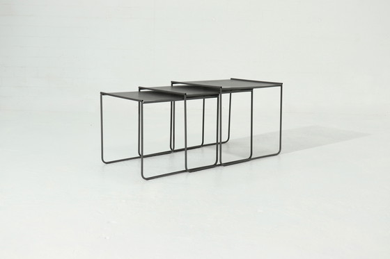 Image 1 of Postmodern Perforated Steel Nesting Tables 1980s