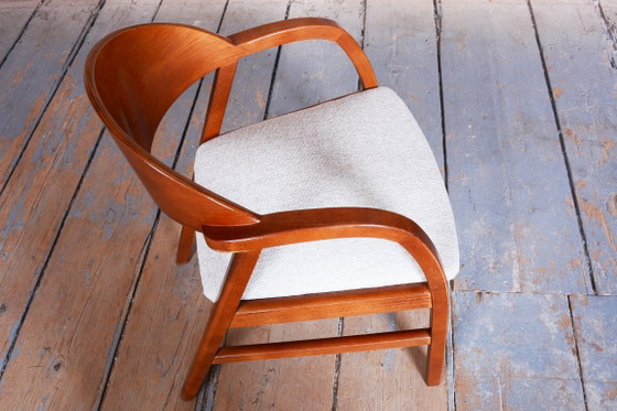Pair of Restored Mid-Century Armchairs, Reupholstered, Cherry Wood, Czech, 1970s – Textile (photo 9 of 18)