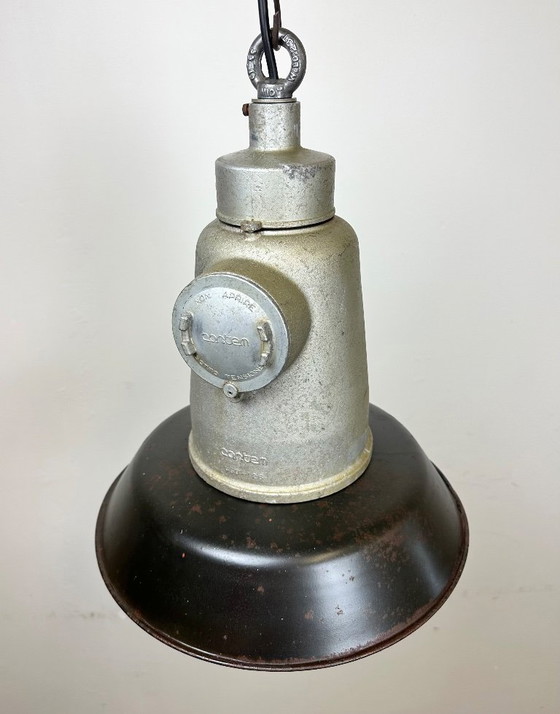 Image 1 of Lampada a sospensione industriale italiana in smalto nero a gabbia di Cortem, anni '60