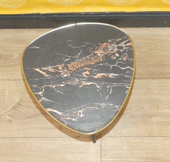 Image 1 of Original 50s 60s flower stool formica gray rose marbled Ø29 H28.5 mini kidney-shaped table vintage retro flower stool plant stan