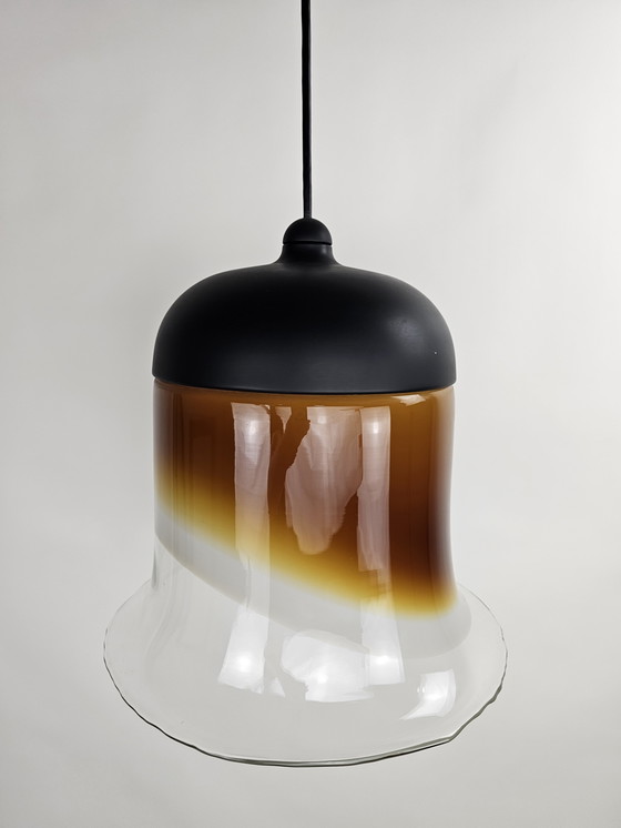 Image 1 of Lampada a sospensione in vetro marrone e vetro trasparente di Peill & Putzler