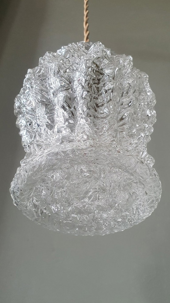 Image 1 of Set Van Twee Vintage Hanglampen Van Dik, Getextureerd Glas