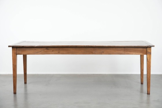 Image 1 of Antique French oak farmhouse dining table for 6 to 8 people with three drawers