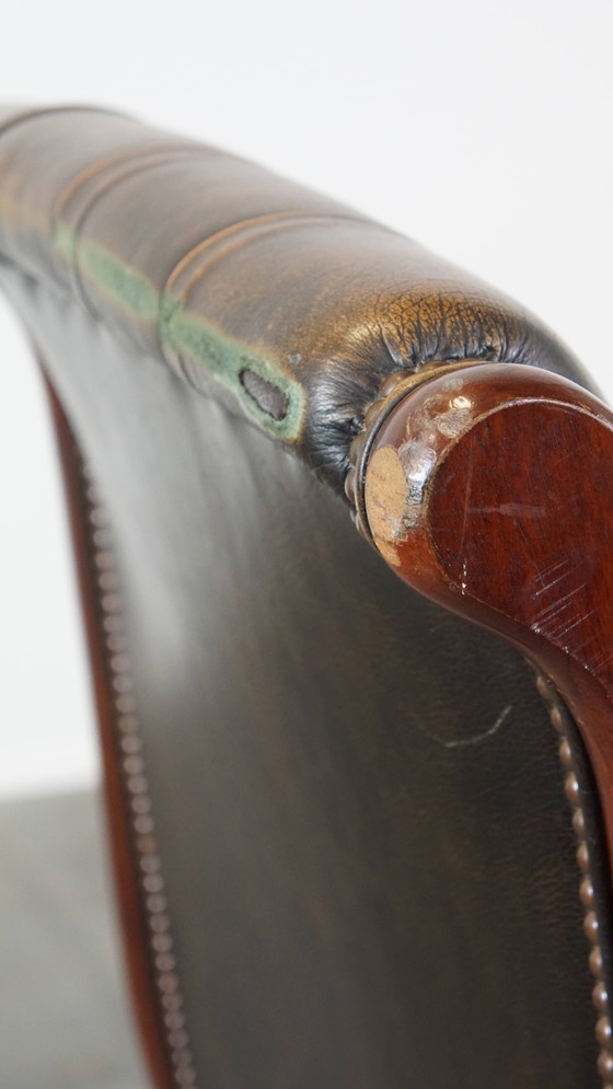 Image 1 of Grüner Vintage-Chesterfield-Sessel aus Rindsleder