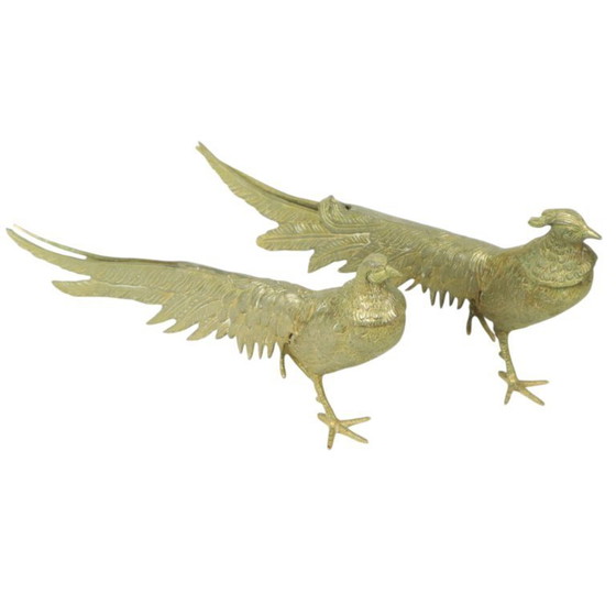 Image 1 of Vintage Couple Copper Pheasant Statues