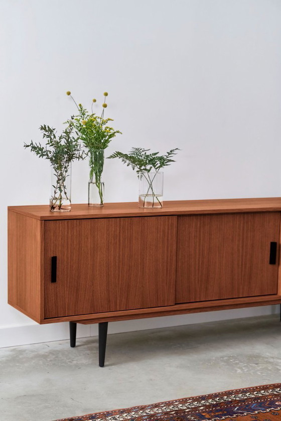 Image 1 of Dressoir gebeitst teak T-S03 schuifdeur en 3 laden