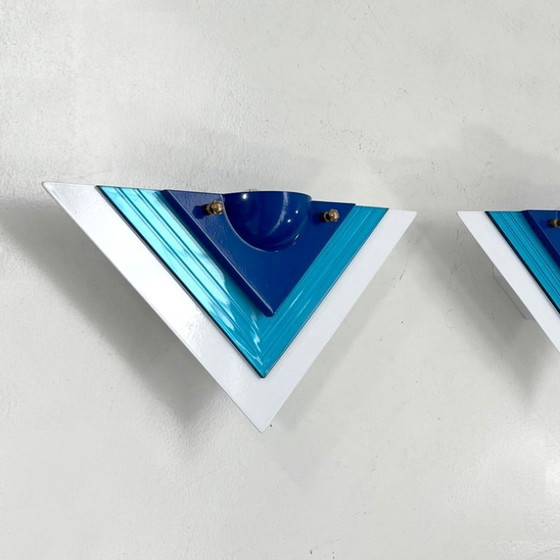 Image 1 of Pair of Blue Postmodern Wall Lamps, 1980s
