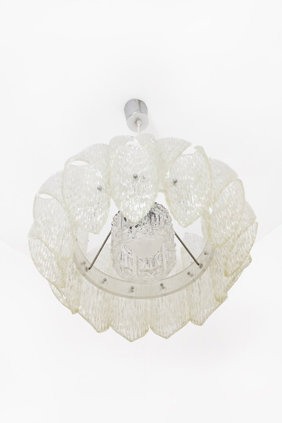 Image 1 of 70s ME Marbach Leuchten ‘ice glass’ acrylic pendant lamp with chrome suspension