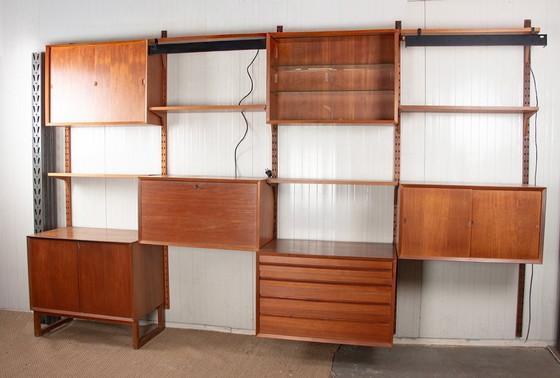 Image 1 of Zeer grote modulaire Deense teakhouten wandkast van Poul Cadovius voor Cado 1960.