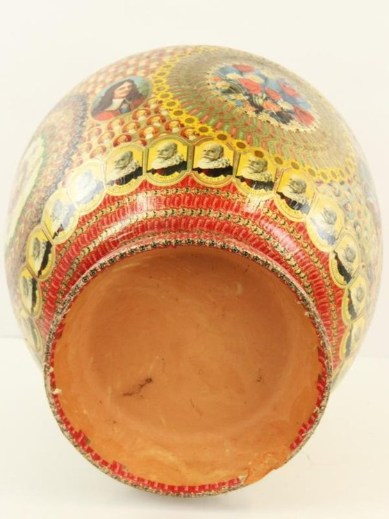 Decorative bottle with cigar band collage, Vases, Paper, Multi Color, Vintage (photo 10 of 10)