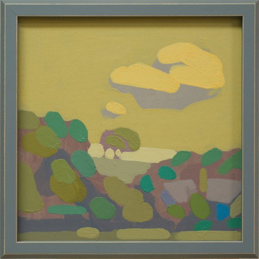 "Casa nella foresta", dipinto unico, pezzo unico dipinto a mano, 22 x 22 cm, con cornice