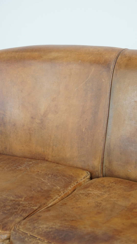 Image 1 of Vintage Sheepskin Leather 2-Seater Sofa in English Style