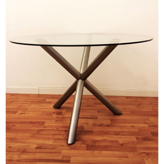 Image 1 of Round vintage table in smoked glass and chrome steel, Italy 1970