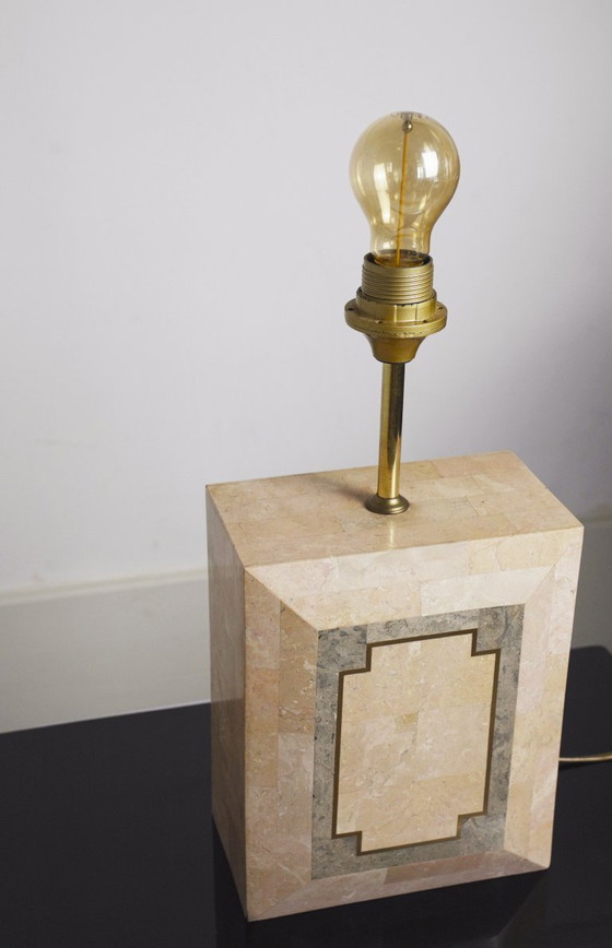 Image 1 of Vintage Marble Table Lamp Italian Art Deco Stone Lamp Geometric Marble Lighting Mid Century Modern Accent Lamp