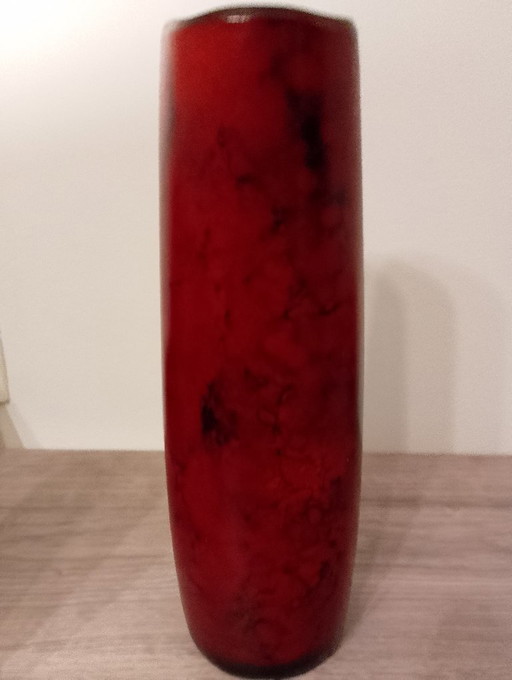 30cm cylindrical vase attributed to the Montjoye Legras crystal factory, enameled jewel and gold, flat ground neck