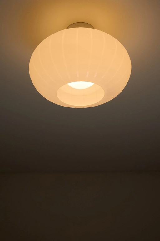 Medium Striped Opaline Glass Flush Mount Ceiling Light