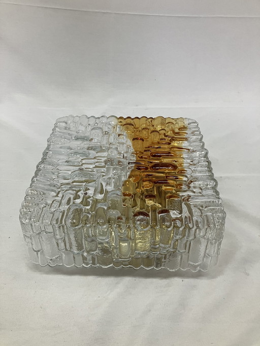 Vintage glass ceiling lamp RZB Zimmermann Bamberg ochre glass