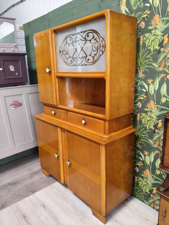 Vintage Art Deco Style Buffet Cabinet – Sideboard cabinet, Glass, Wood (photo 6 of 12)
