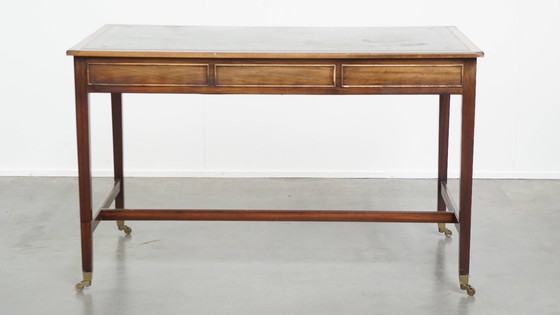 Image 1 of English style writing table/ desk on wheels with blue leather top