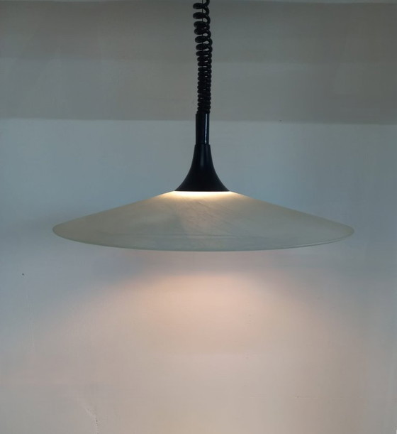Image 1 of Lampada da soffitto unica con ciotola in vetro effetto marmo (anni '80/'90)