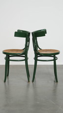 2 X Chaise de bistro vintage verte avec assise en osier mat