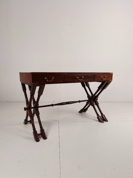 Image 1 of Vintage Anglo-Indian military writing desk – brass inlay