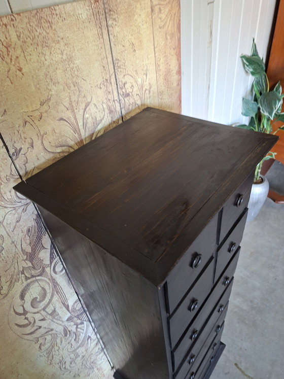 Image 1 of Cassettiera in teak, mobile da farmacia, schedario, dimensioni: 50x42 cm e 150 cm di altezza.
