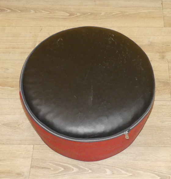 Image 1 of 70s pouf stool boho style faux leather red/black